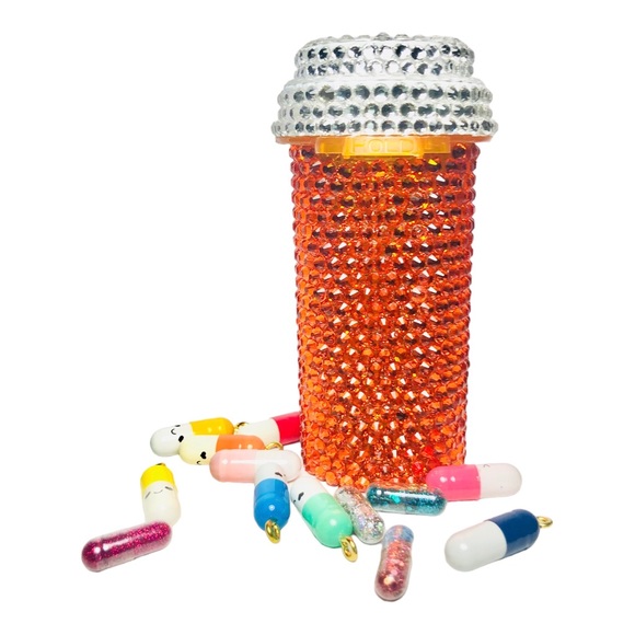 Handmade | Swarovski Crystal Pill Bottle, Lt. Siam, 20 Dram - Picture 1 of 8